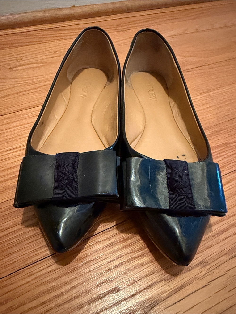 J. Crew Factory Black Patent Pointed Bow Flats